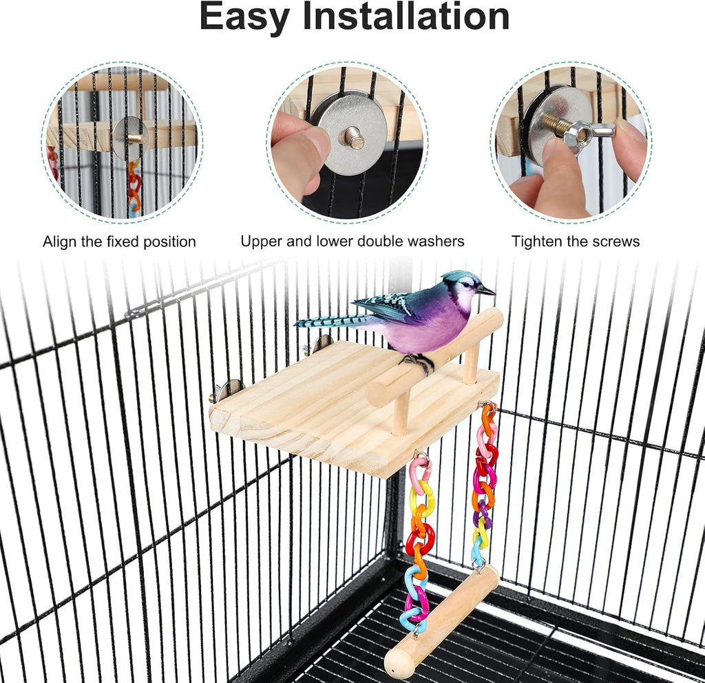 Bird Perches Cage Toys Parrot Wooden Platform Play Gyms Exercise Stands with Acrylic Wood Swing Ferris Wheel Chewing