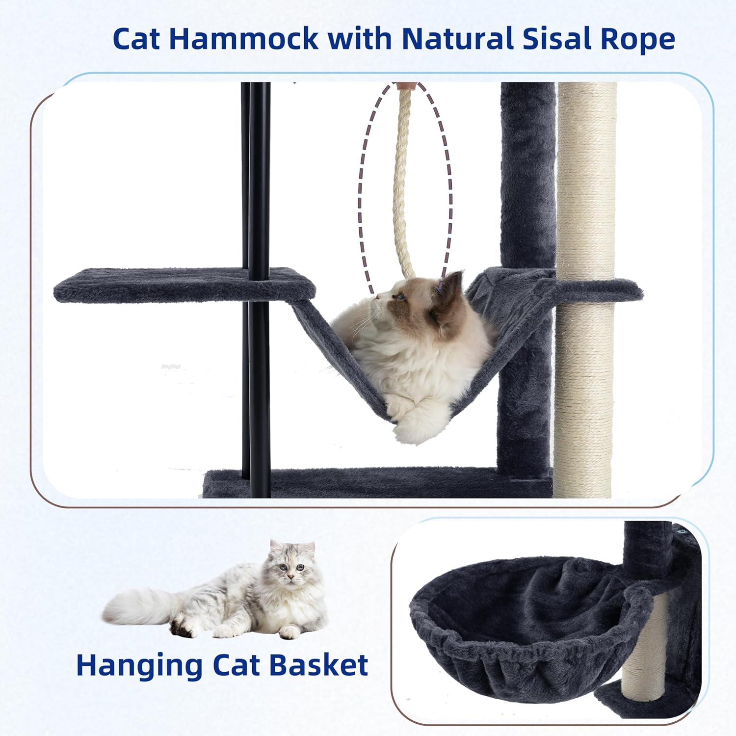 Cat Tree, Cat Tower for Indoor Cats, 43.3 inch Cat Tree Tower with Sturdy Steel Tube, Hammock, Cat Condo for Small