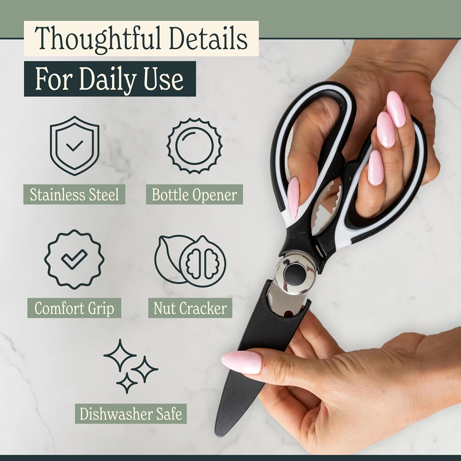 Heavy Duty Kitchen Shears With Sharpener - Lifetime Replacement Warranty* - Multipurpose Stainless Steel Scissors for