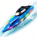 Remote Control Boat with 1800mAh Battery, Clear RC Boat with 10 LED Lights | 100 Min+ Auto Reverse 2.4 GHz Double