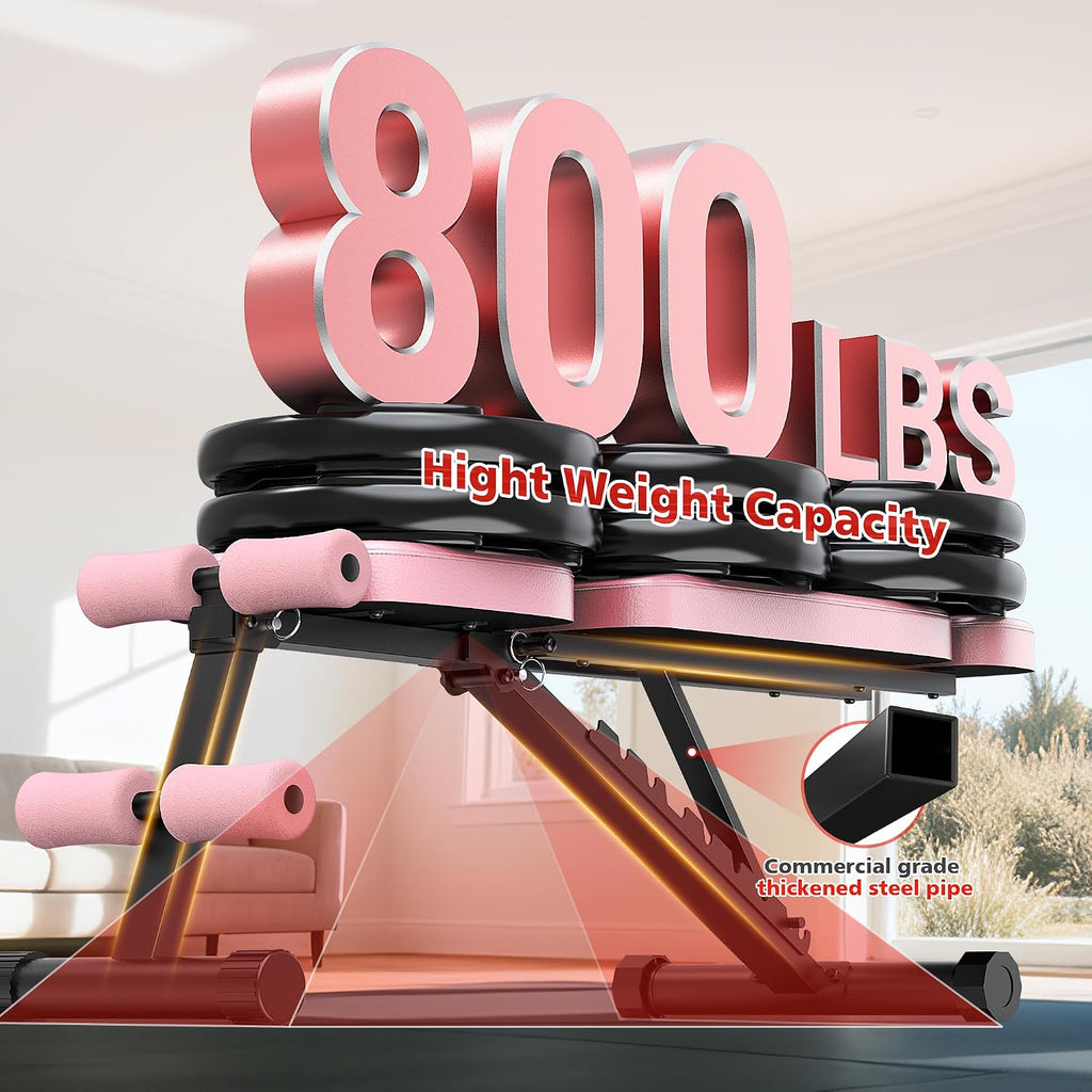 Workout Bench, 10 Backrests Adjustable Weight Bench with Extended Headrest, 800LBS Foldable Weight Bench for Home