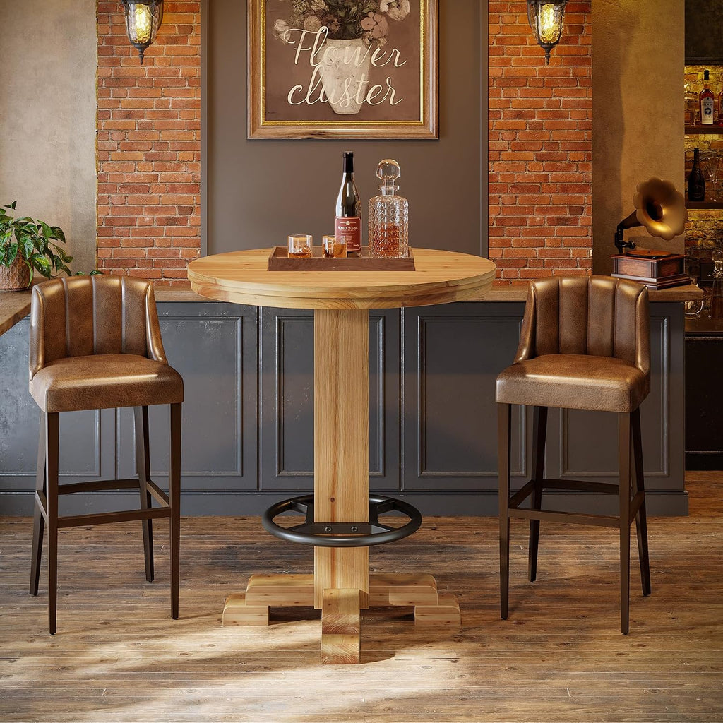 Solid Wood Round Bar Table, 37.4-Inch Bar Height, Bistro Pub Table