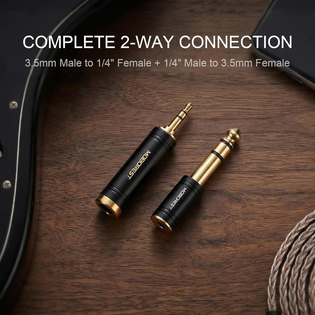 3.5mm to 1/4 (6.35mm) Stereo Pure Copper Headphone Adapter, 2PCS | 1/8 Male to 1/4 Female & 3.5 F to 6.35 M