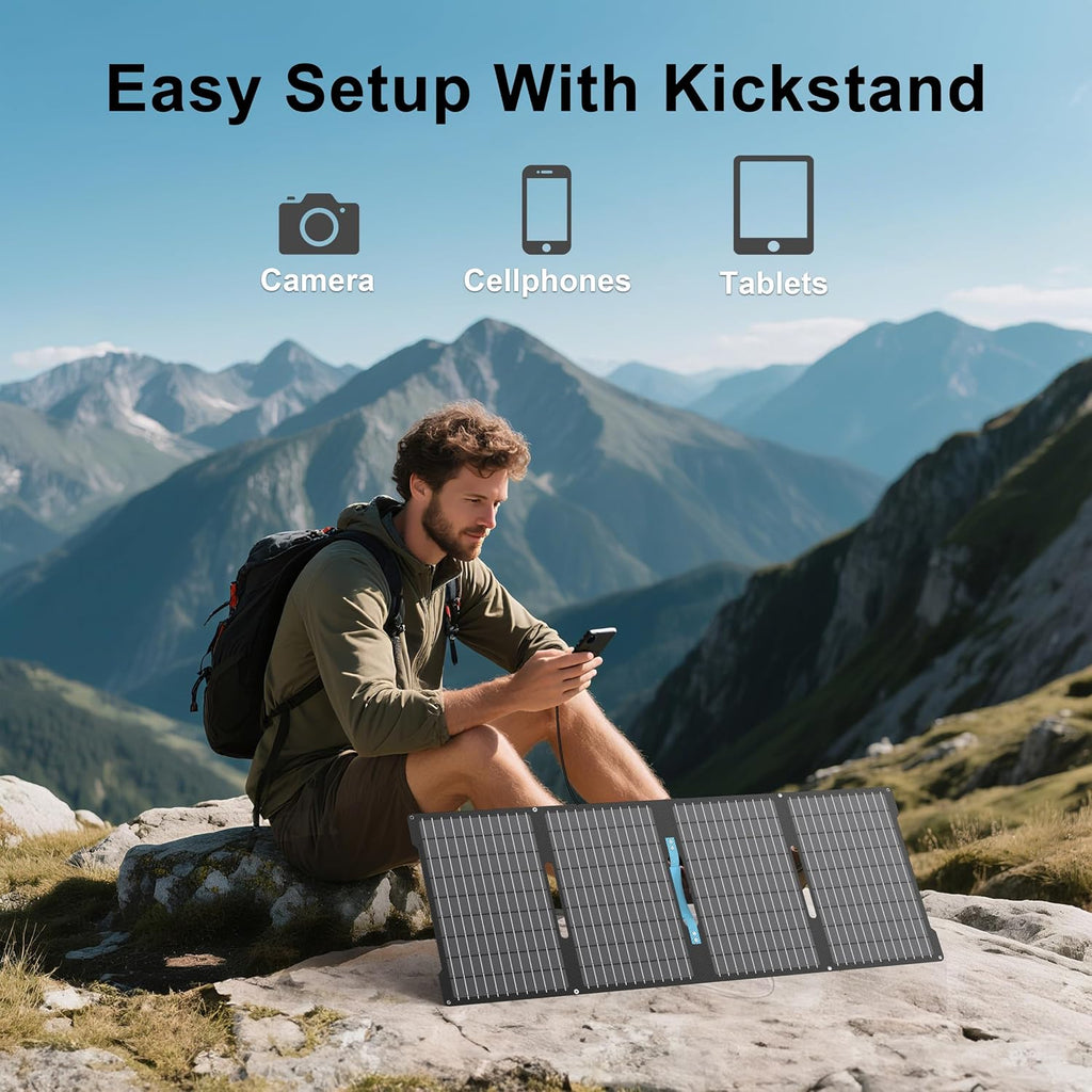 60W Portable Solar Panels for Camping, IP67 Foldable Small Solar Charger | Waterproof Solar Panel kit with USB-C