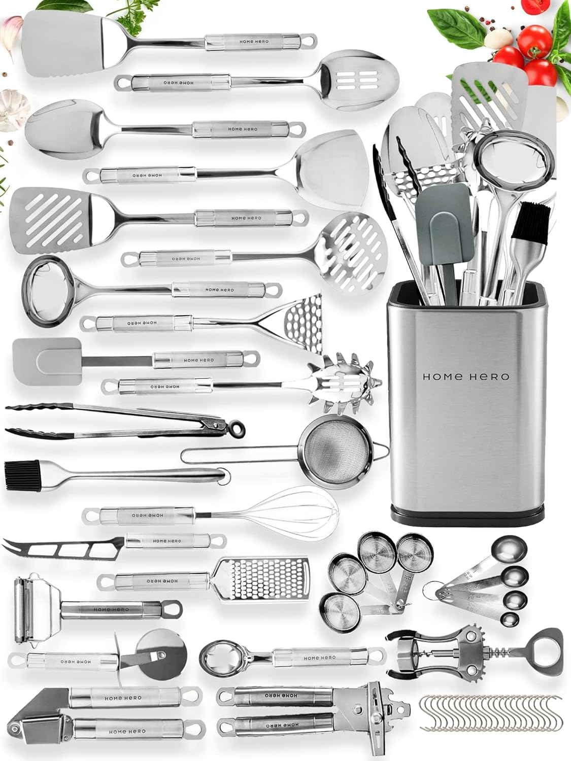 54-Piece Stainless Steel Kitchen Utensils Set - Heat-Resistant Nonstick Silicone & Stainless Steel Cooking Utensils