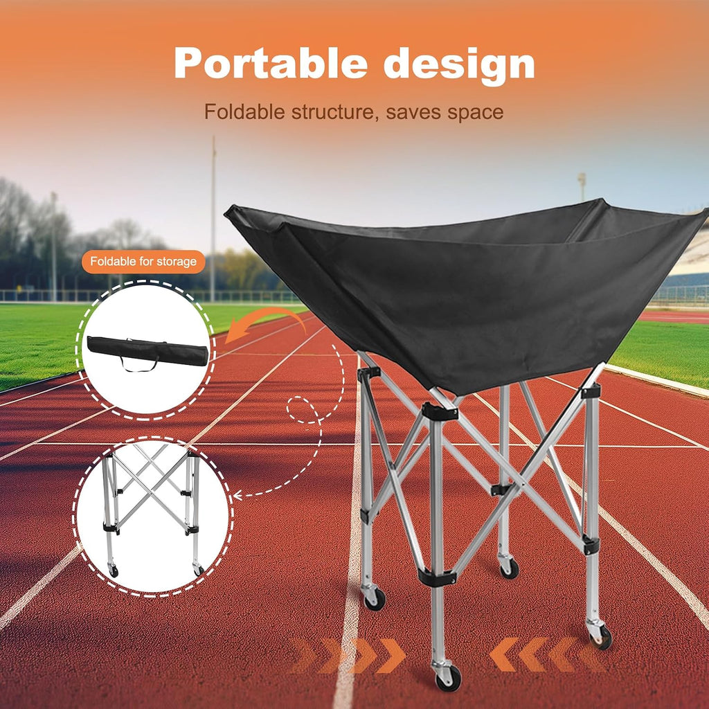 Collapsible Hammock Ball Cart with Wheels, Heavy-Duty Volleyball Cart for Gym Garage Sports Equipment Organizer
