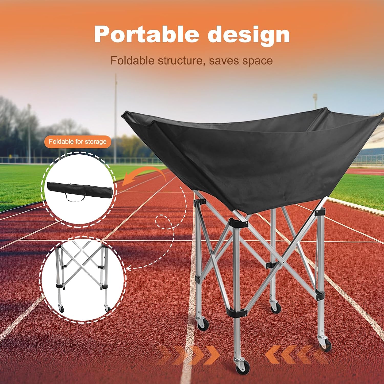 Collapsible Hammock Ball Cart with Wheels, Heavy-Duty Volleyball Cart for Gym Garage Sports Equipment Organizer