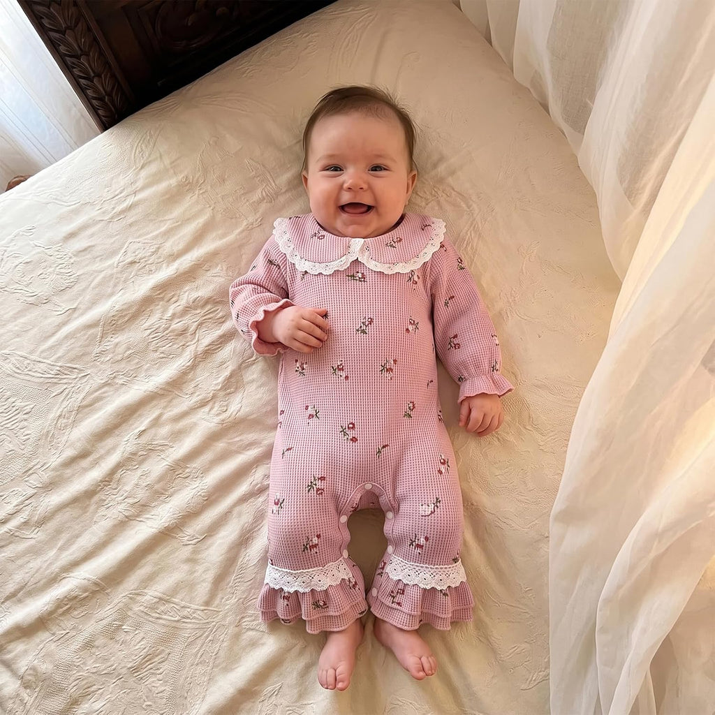 Baby Girl Newborn Clothes Floral Romper Lace Flared Jumpsuit