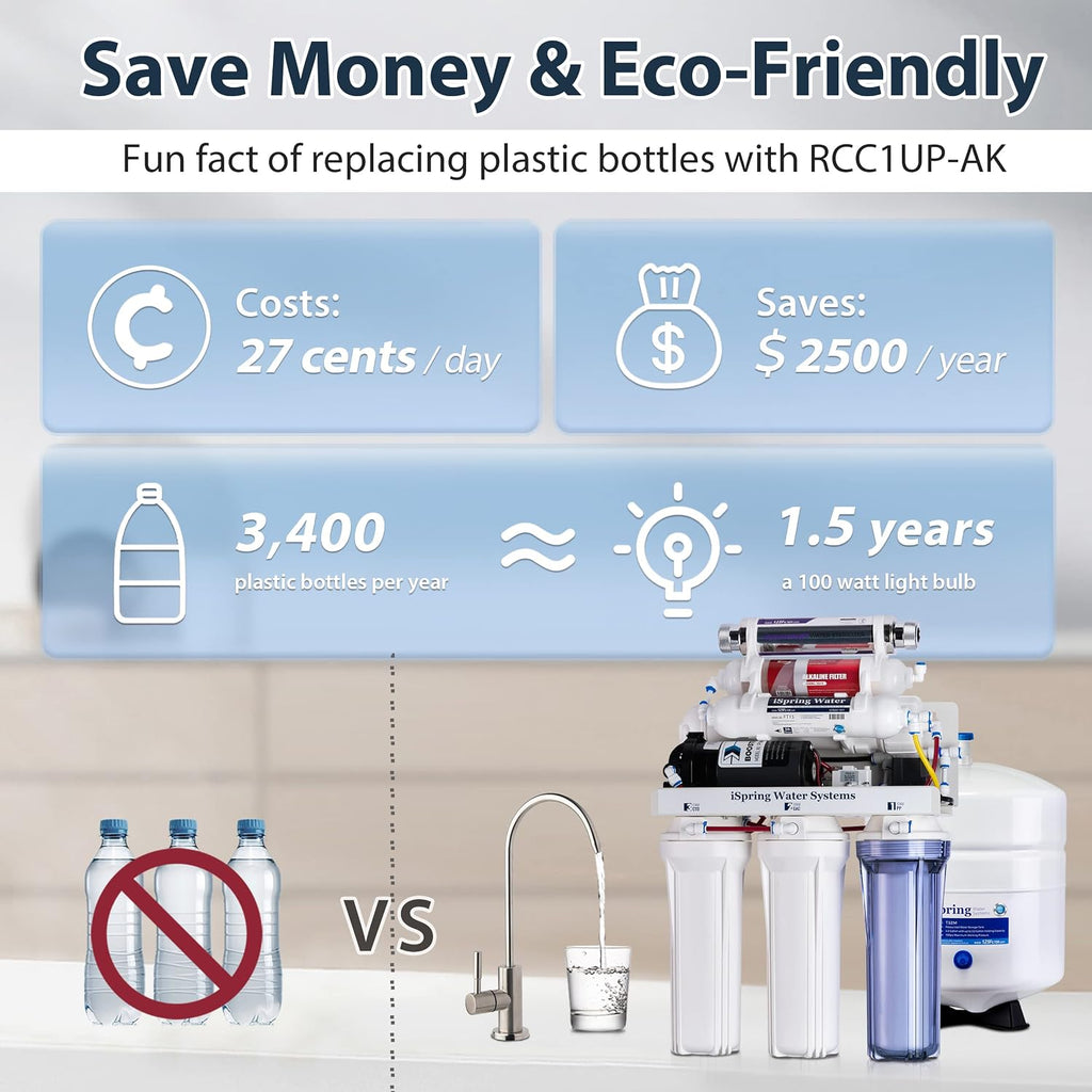 RCC1UP-AK, 100 GPD 7-Stage Reverse Osmosis Under Sink Water Filtration System with Boost Pump, Alkaline