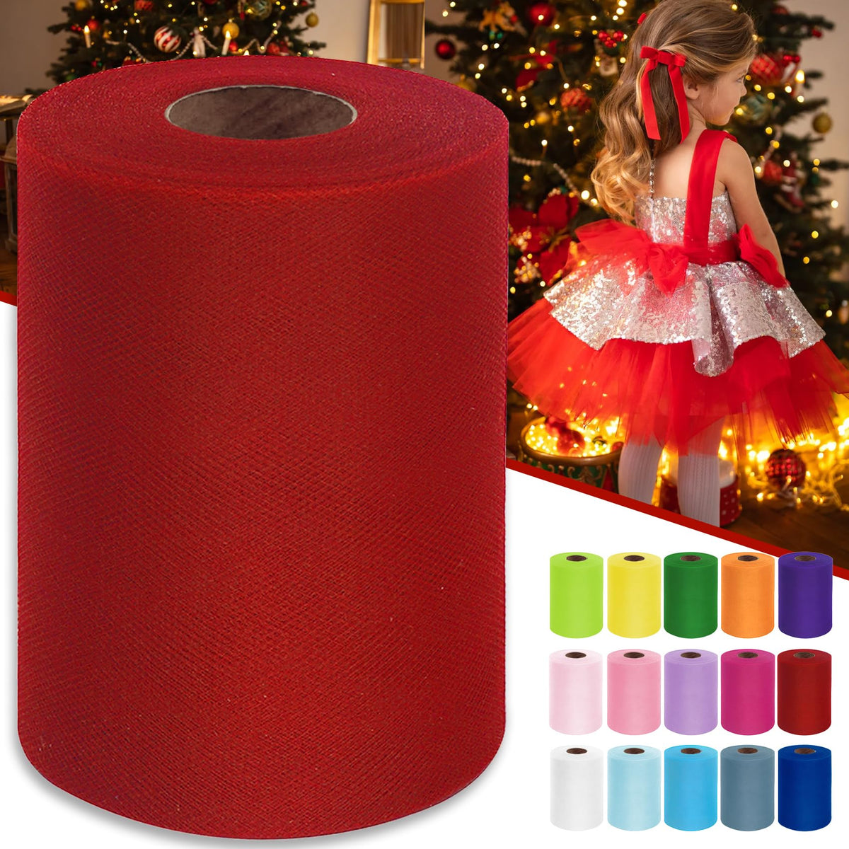 Red Tulle Fabric Roll 6" X 100 Yards