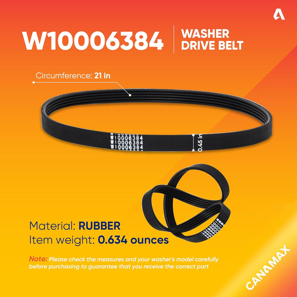 W10006384 WPW10006384 Washer Drive Belt for Whirlpool Kenmore Maytag Washer