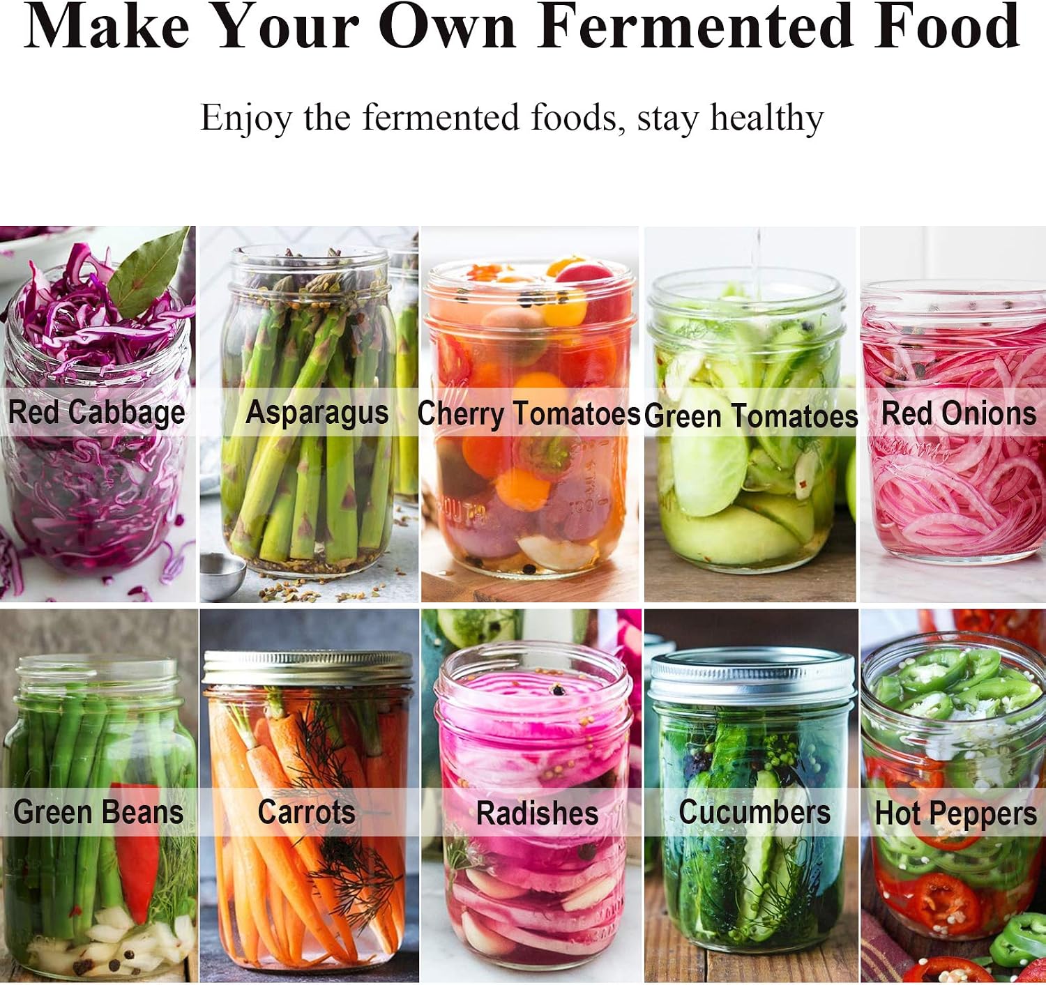 Fermentation Lids, 6 Set Fermentation Kit for Wide Mouth Jars, 6 Stainless Steel Fermenting Lids with 6 Silicone