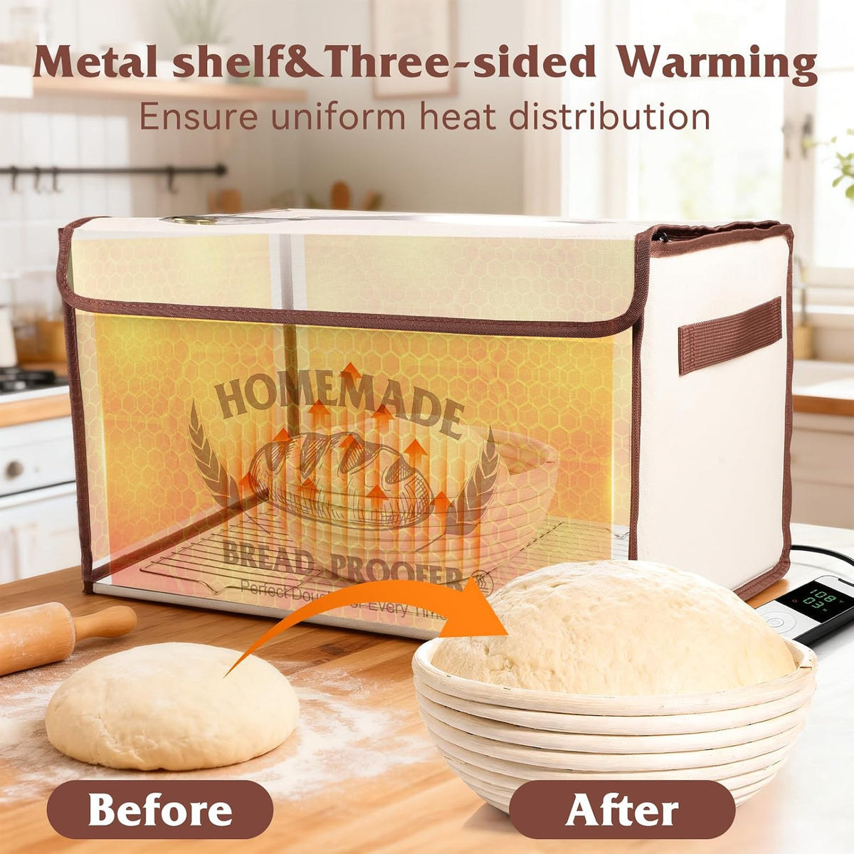 Bread Proofing Box with Shelf, Foldable dough proofing box with 24H Timer