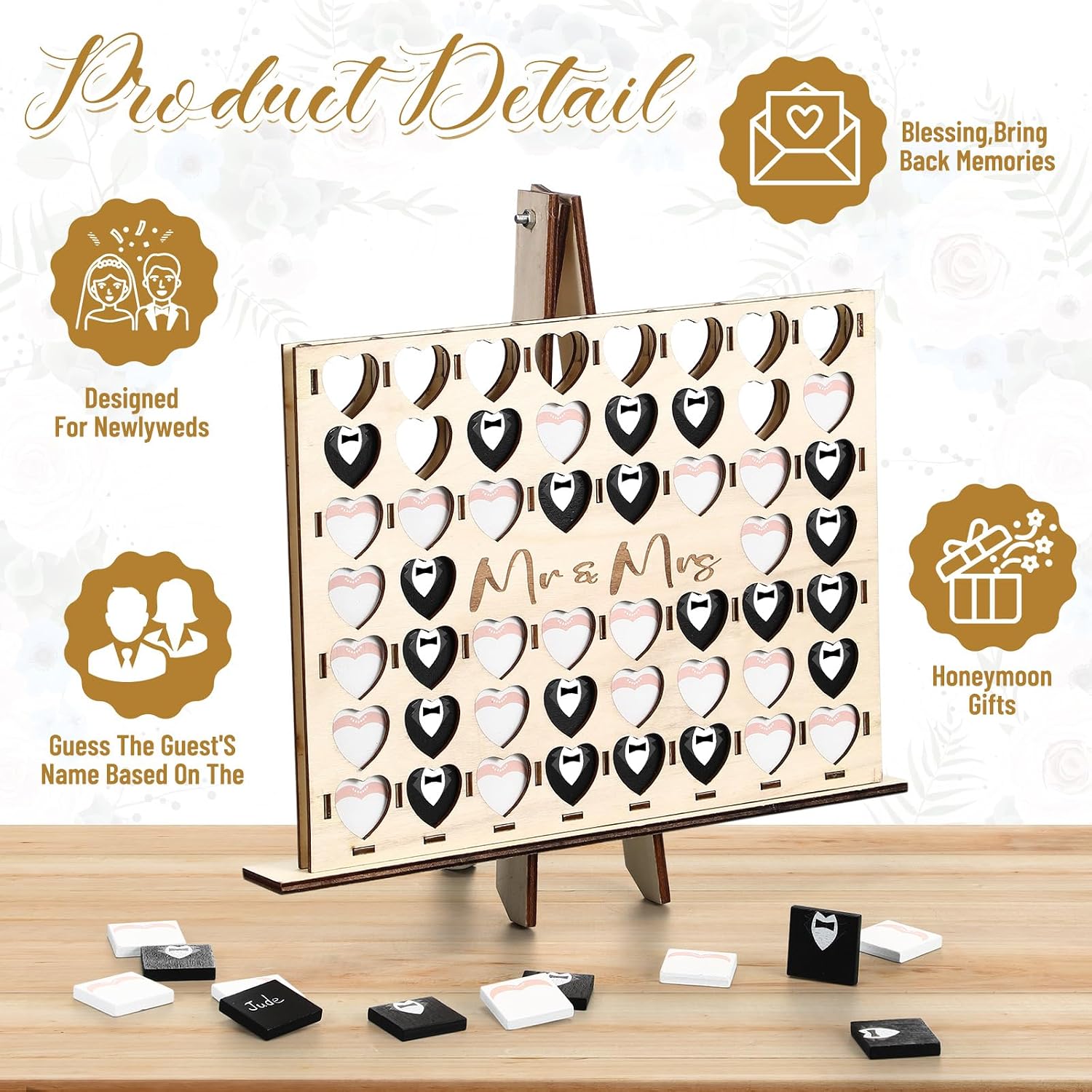 54 Pcs Wedding Guest Book Alternative, Mr & Mrs Heart Sign Game