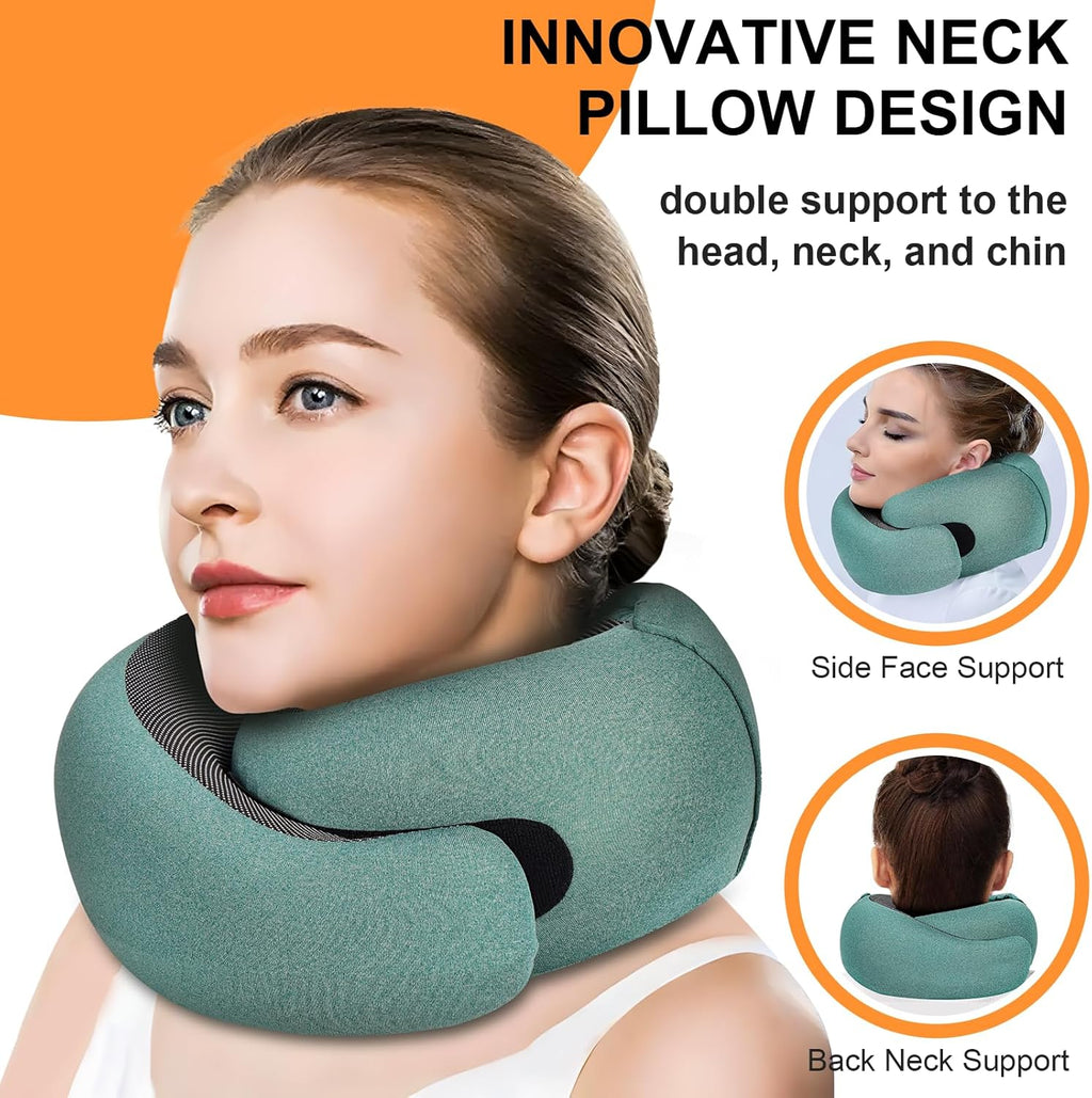 Travel Pillow - Hooded Neck Pillow Airplane Memory Foam Filling for Plane, Office, Cars Sleeping, Road Trip, Long