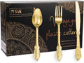 300PCS Gold Plastic Silverware, Vintage Disposable Utensils & Cutlery