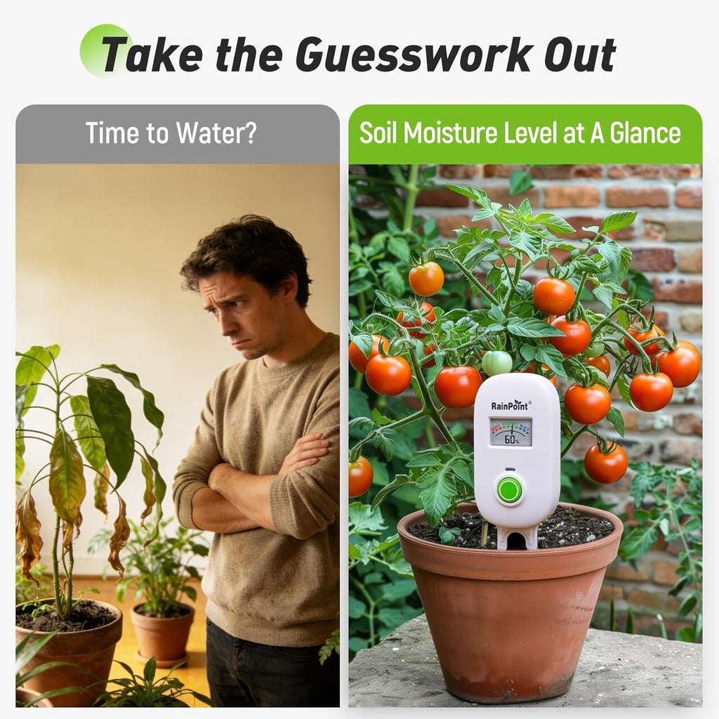 Smart Soil Moisture Meter,Visual Gauge, Optional WiFi Hub for App | Leave-In Wireless Soil Moisture Sensor with