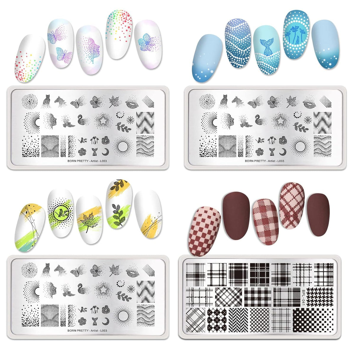 Nail Stamping Plates Set Plaid Flowers Leaves Lace