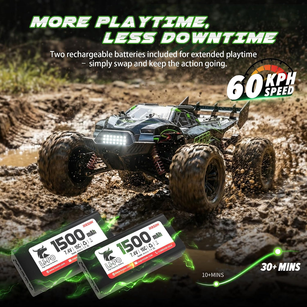 1/10 Brushless RC Cars for Adults & Boys 60+ KPH, Fast RC Truck | 4x4 Off-Road All-Terrain Big Remote Control Car