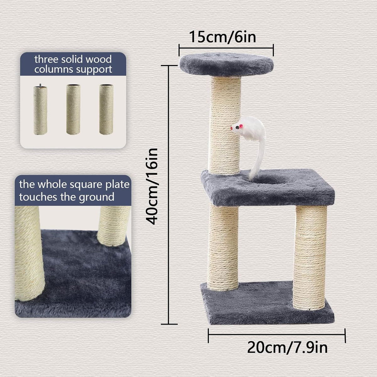 Small Cat Tree With Sisal Scratching Pole, Interactive Toys for Indoor Cats, Scratching Post, Easy Installation Tower