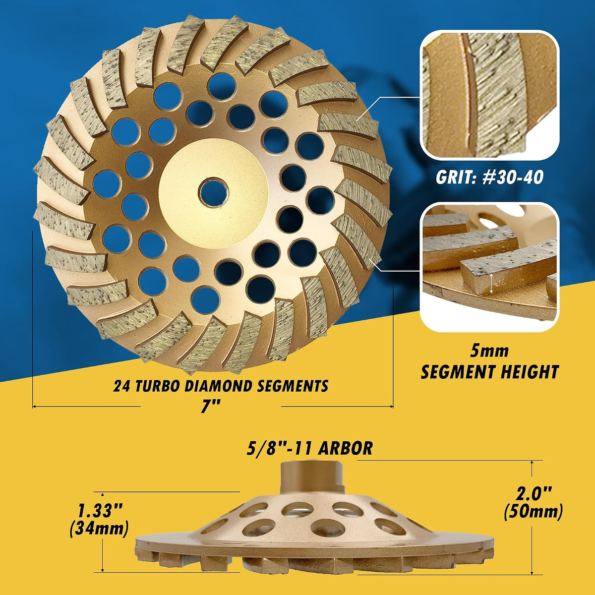 7" Diamond Grinding Wheel for Concrete Masonry 24 Segments 5/8"-11