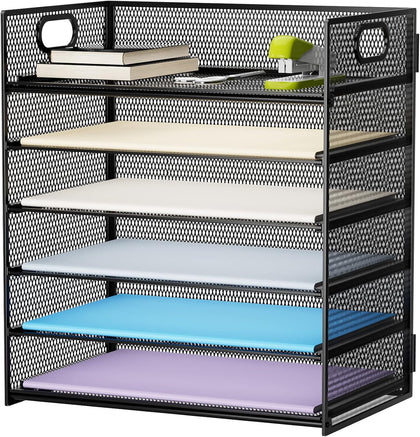 6 Tier Paper Organizer Letter Tray - Mesh Desk File Organizer with Handle, Paper Sorter Organizer for Letter/A4