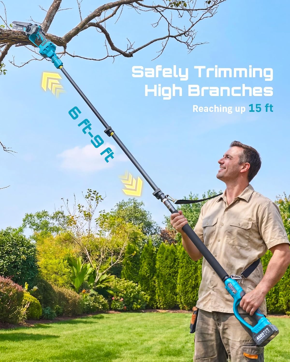 4-in-1 Pole Saw & Pruning Shears Combo Kit with Brushless Motor | 2 x 4000mAh Batteries, 6" Mini Chainsaw & 1.2"