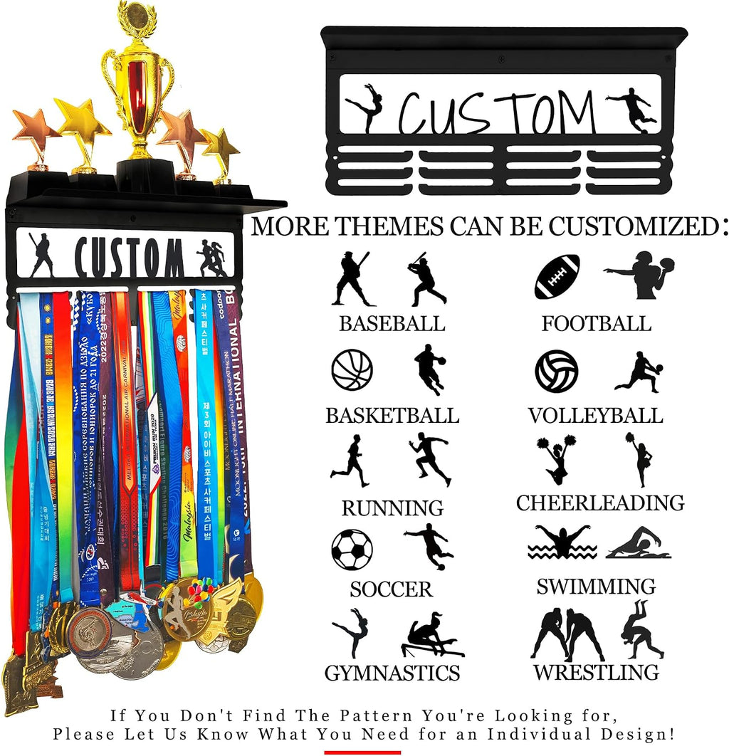 Personalized Medal Holder with Name Display Rack for Awards Ribbons - Metal Custom Sports Race Plaques Hanger for