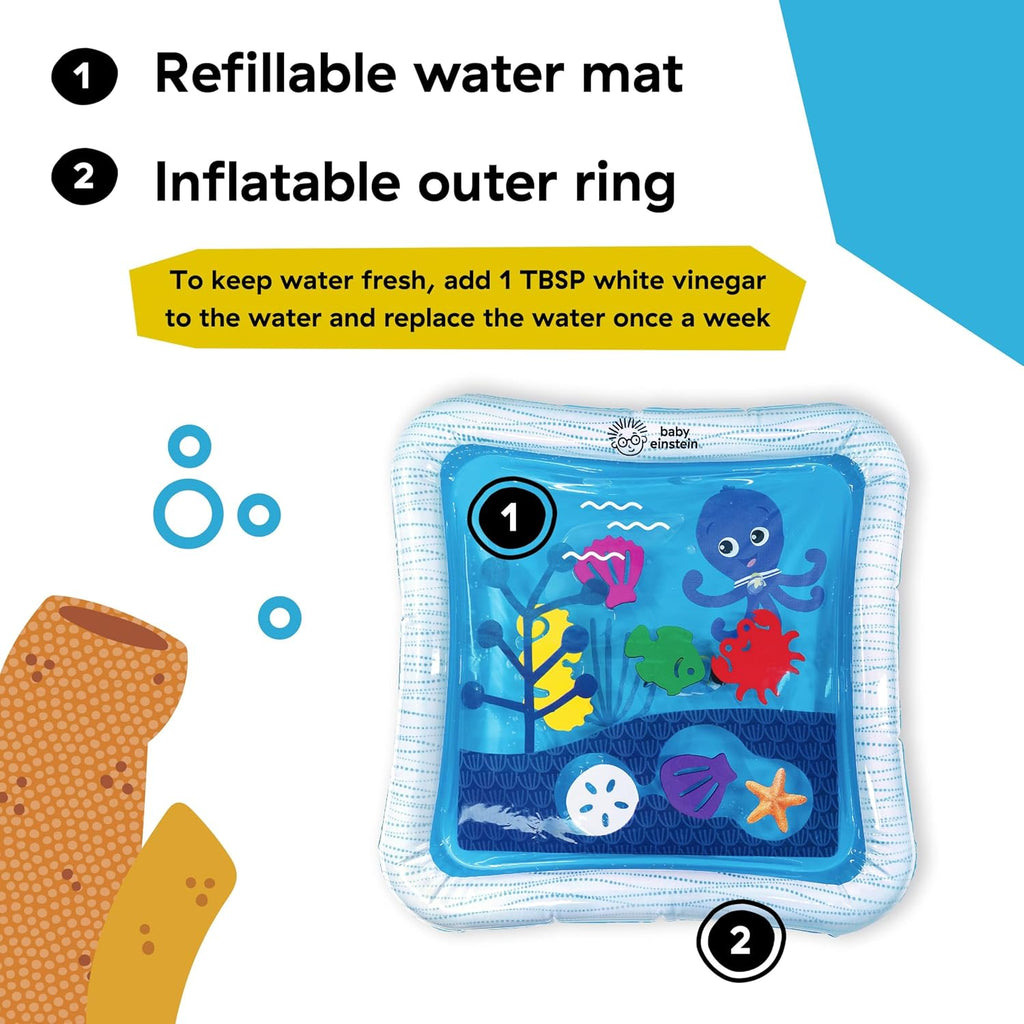 Octopus Water Play Mat - Safety Fill Line, Tummy Time Activity & Sensory Toy for Babies Newborn and up, Blue