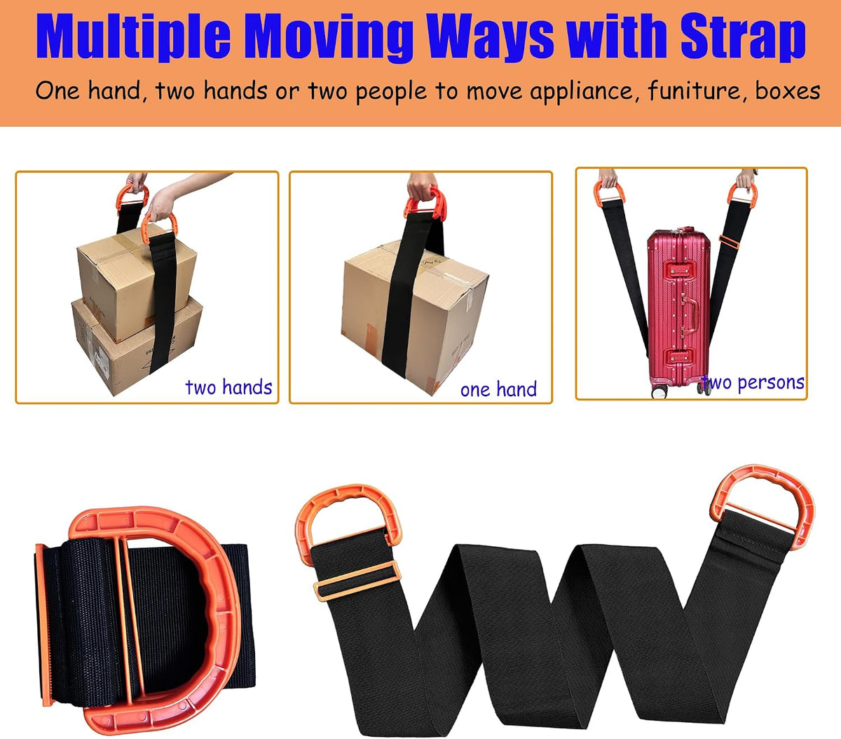 Single Person Moving Lifting Strap, Heavy Duty Furniture Moving Belt with Comfort ABS Handle, Adjustable Length