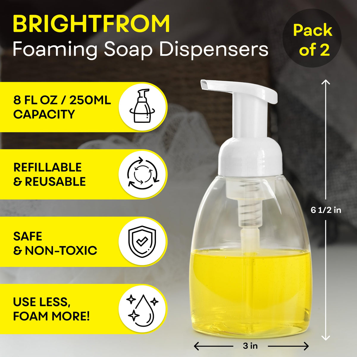 Foaming Soap Dispenser Pump Bottles, BPA Free Empty Refillable Plastic Container for Liquid Soap - Kitchen, Bathroom