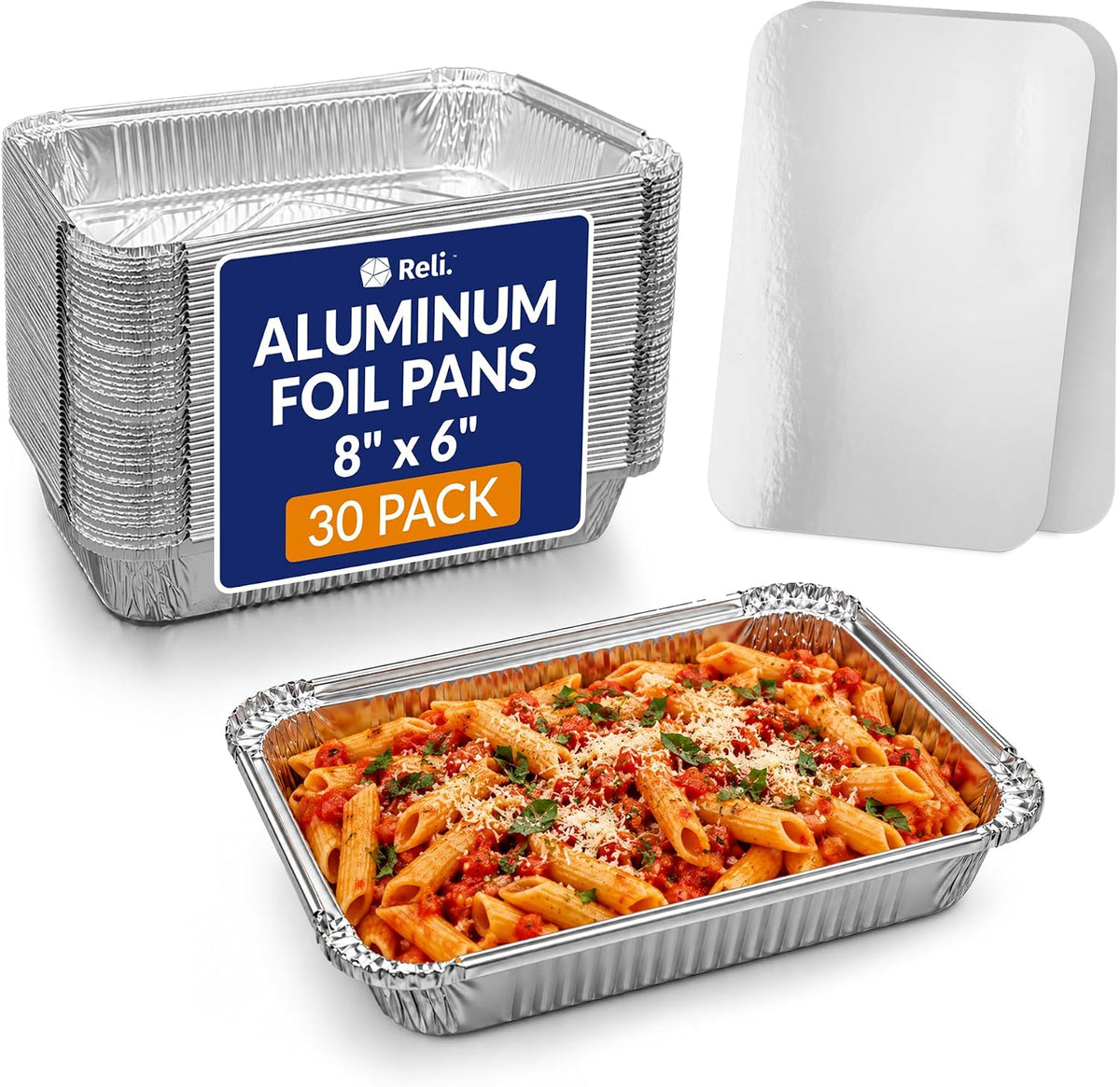 Aluminum Foil Pans with Lids 8x6 (30 Pack) Meal Prep Food Containers