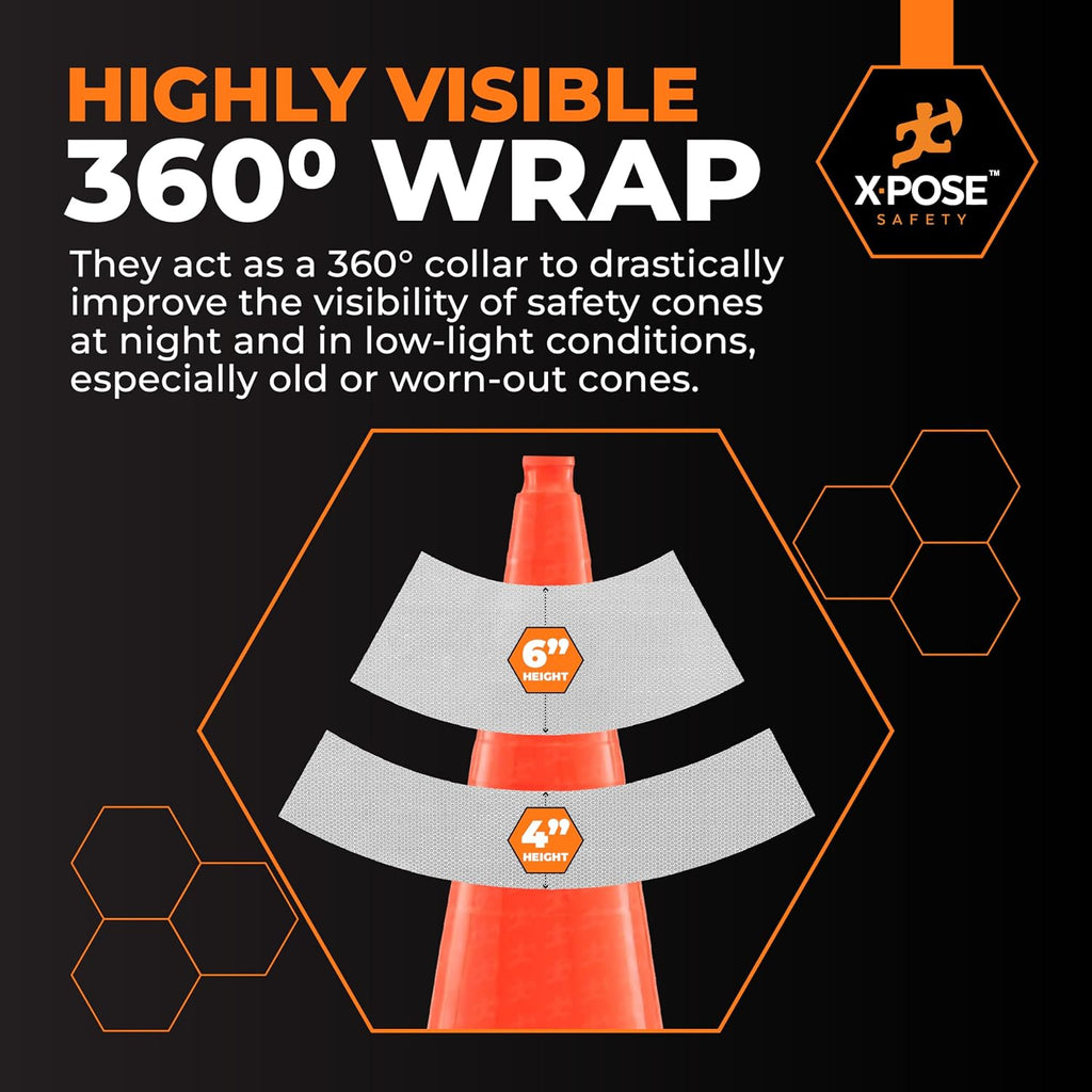 Traffic Cone Reflective Collar 4" & 6" High Intensity Prismatic (HIP) Reflective Tape Band, Peel & Stick Cone