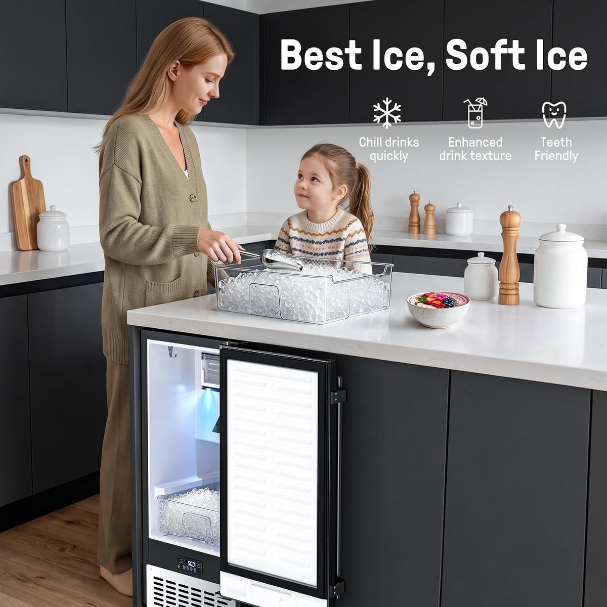 Undercounter Nugget Ice Maker 100lb/24H for Home Bar RV