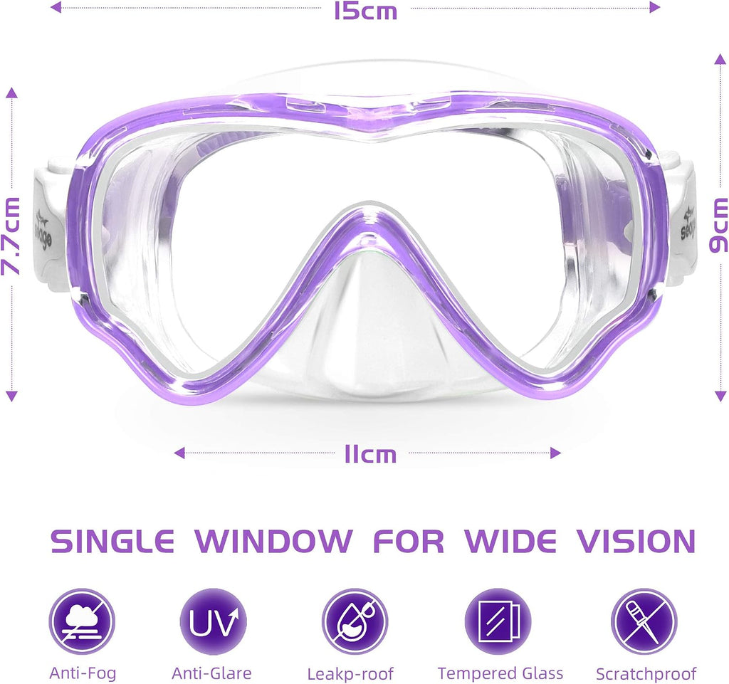 Kids Swim Goggles Snorkel Diving Mask for Youth(5-15), Anti-Fog 180° Clear View