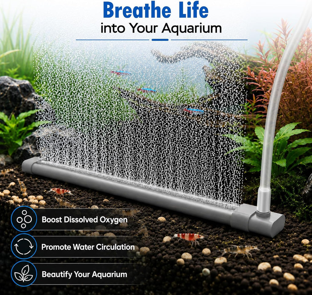 Aquarium Air Bubble Strip, Fine Bubble Wall Air Stone Bar for Fish Tank, High Dissolved Oxygen Diffuser, Aeration