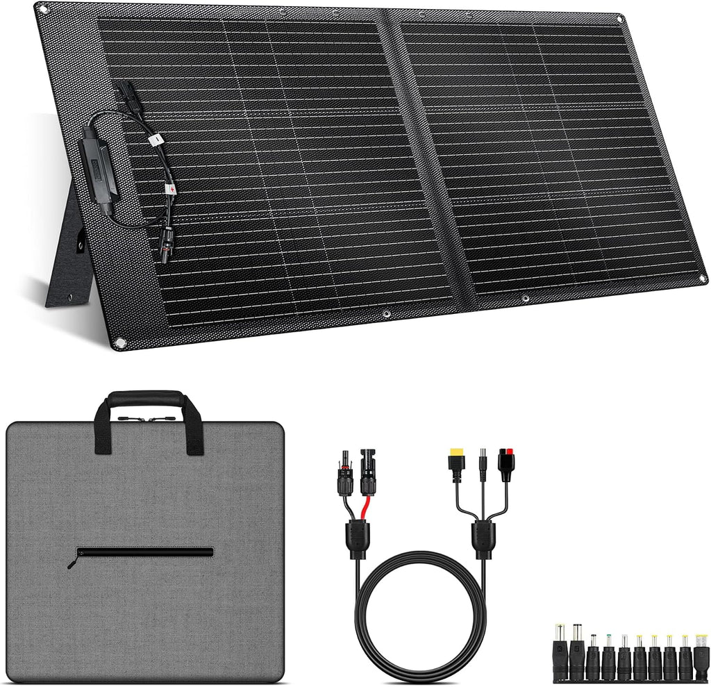 100W Portable Solar Panel for Power Station, 20V ETFE Foldable Solar Panel Charger with 23.7% High Efficiency for