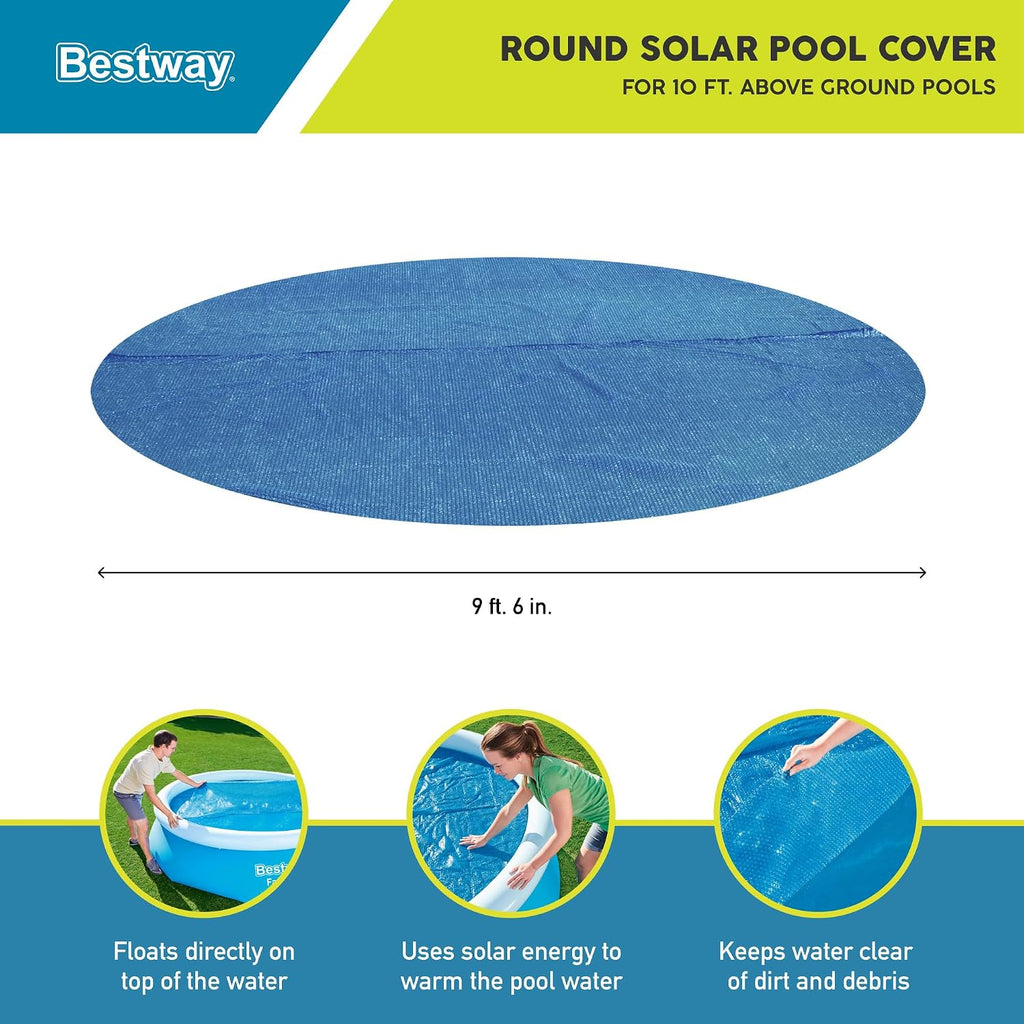 Round Solar Pool Cover for 10’ Round Above Ground Swimming Pools - Heat Retention & Protection from Debris