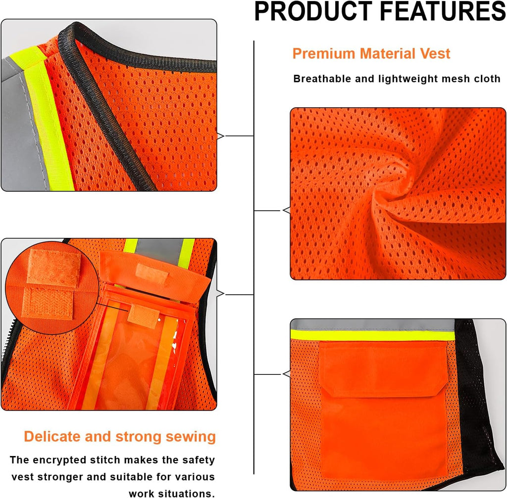 9 Pockets High Visibility Reflective Safety Vest for Women, Full Zip Class 2 Mesh Work Vest for Warehouse