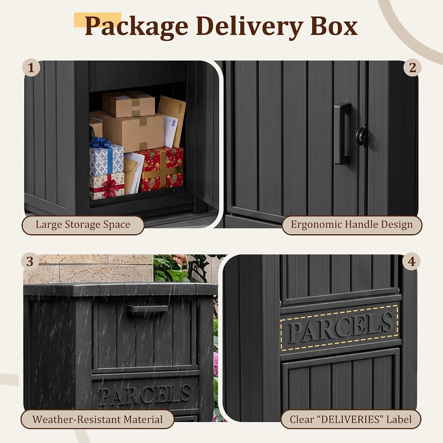 Package Delivery Boxes for Outside, 120 Gallon Outdoor Storage Box | Lockable Secure Design, Deck Box Outdoor