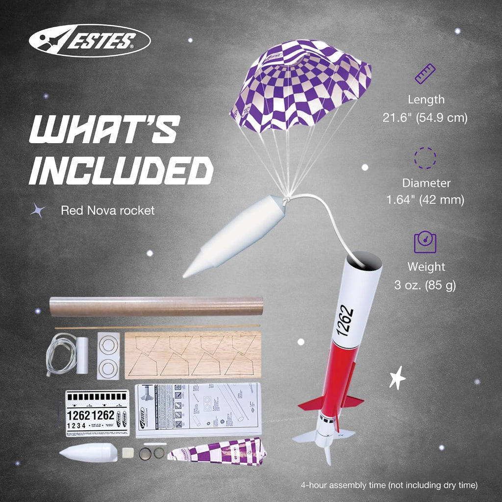 7266 Red Nova Flying-Model-Rocket Kit, Advanced Rocket-Building Kit for Ages 10+