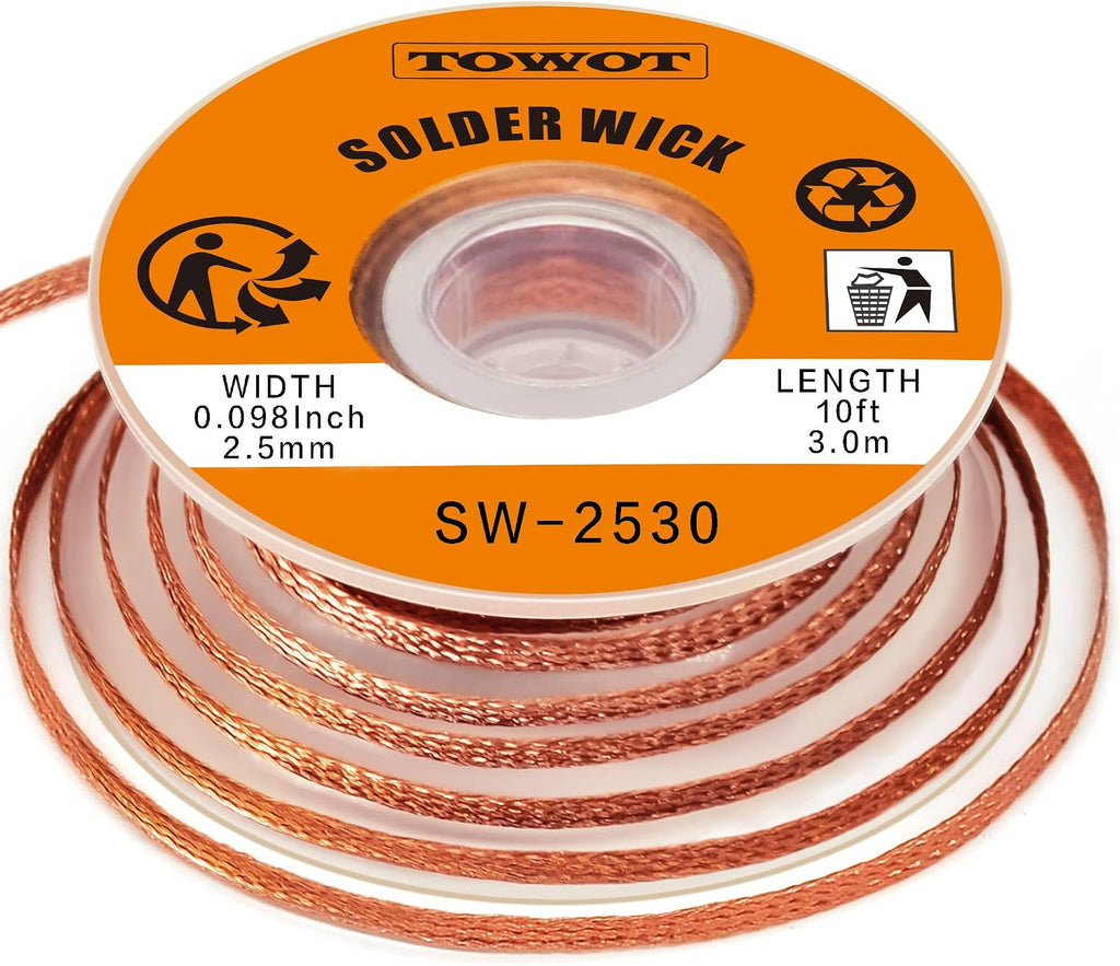 TOWOT Solder Wick Braid 10ft Desoldering Wick Braid Remover Tool With Flux No-Clean Soldering Wick Desolder Soldering 0.1 inch Width