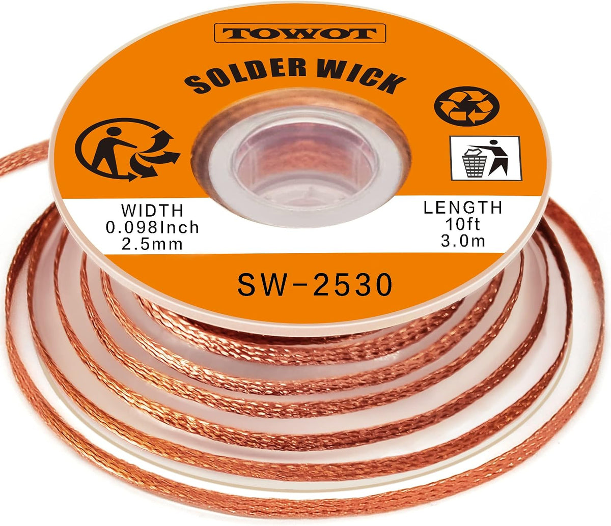 TOWOT Solder Wick Braid 10ft Desoldering Wick Braid Remover Tool With Flux No-Clean Soldering Wick Desolder Soldering 0.1 inch Width
