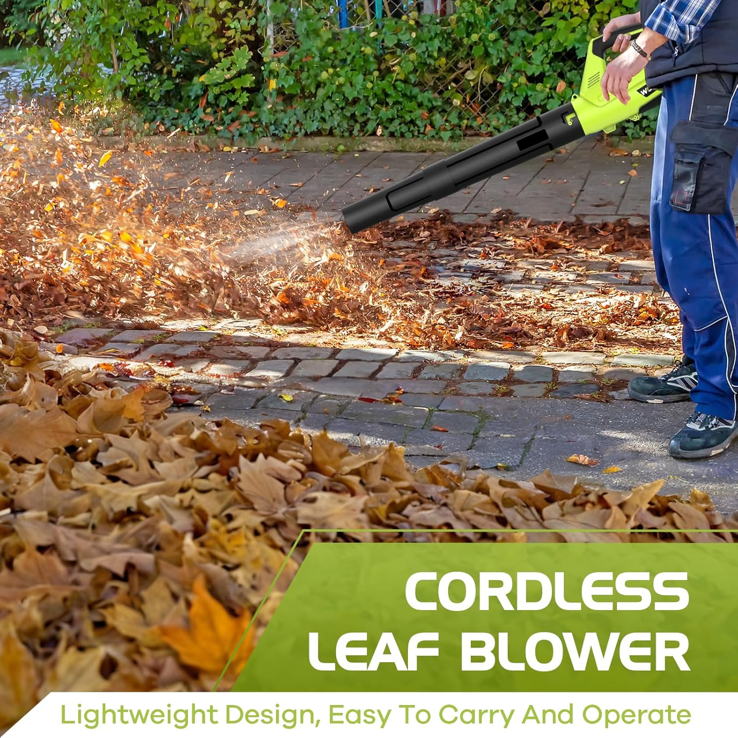 Leaf Blower, Electric Cordless Leaf Blower with 2 Batteries and Charger, 2 Speed Mode, Lightweight Leaf Blowers for