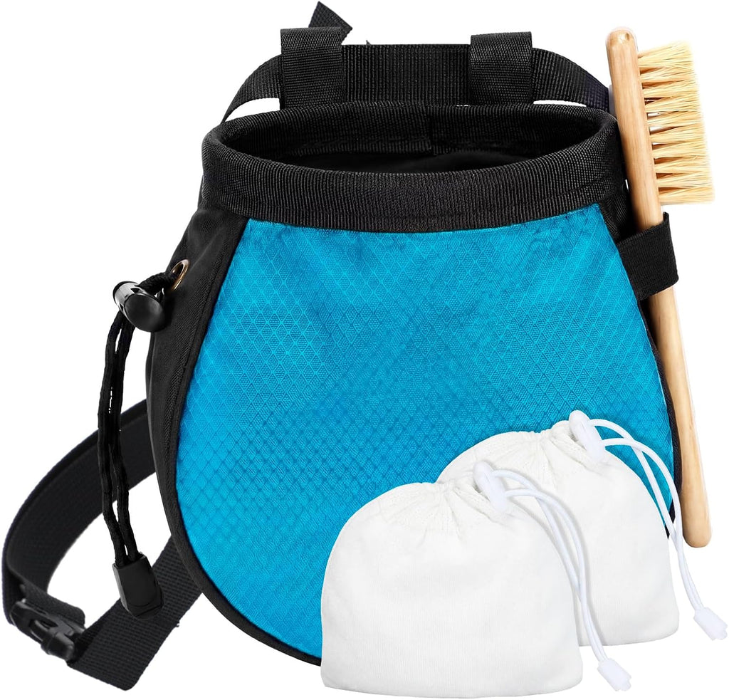 4 Pcs Climbing Chalk Bag Set Includes Chalk Bag, Brush and Ball Pouch with Adjustable Belt Waterproof Rock Equipment