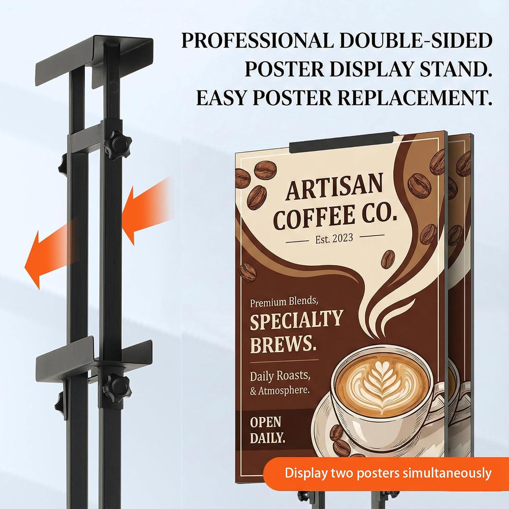 Poster Stand, Adjustable Height Up to 75", Double-Sided Heavy Duty Pedestal Sign Holder, Floor Standing Sign Holder
