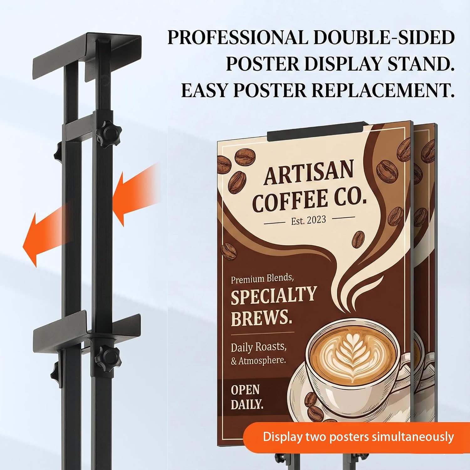 Poster Stand, Adjustable Height Up to 75", Double-Sided Heavy Duty Pedestal Sign Holder, Floor Standing Sign Holder