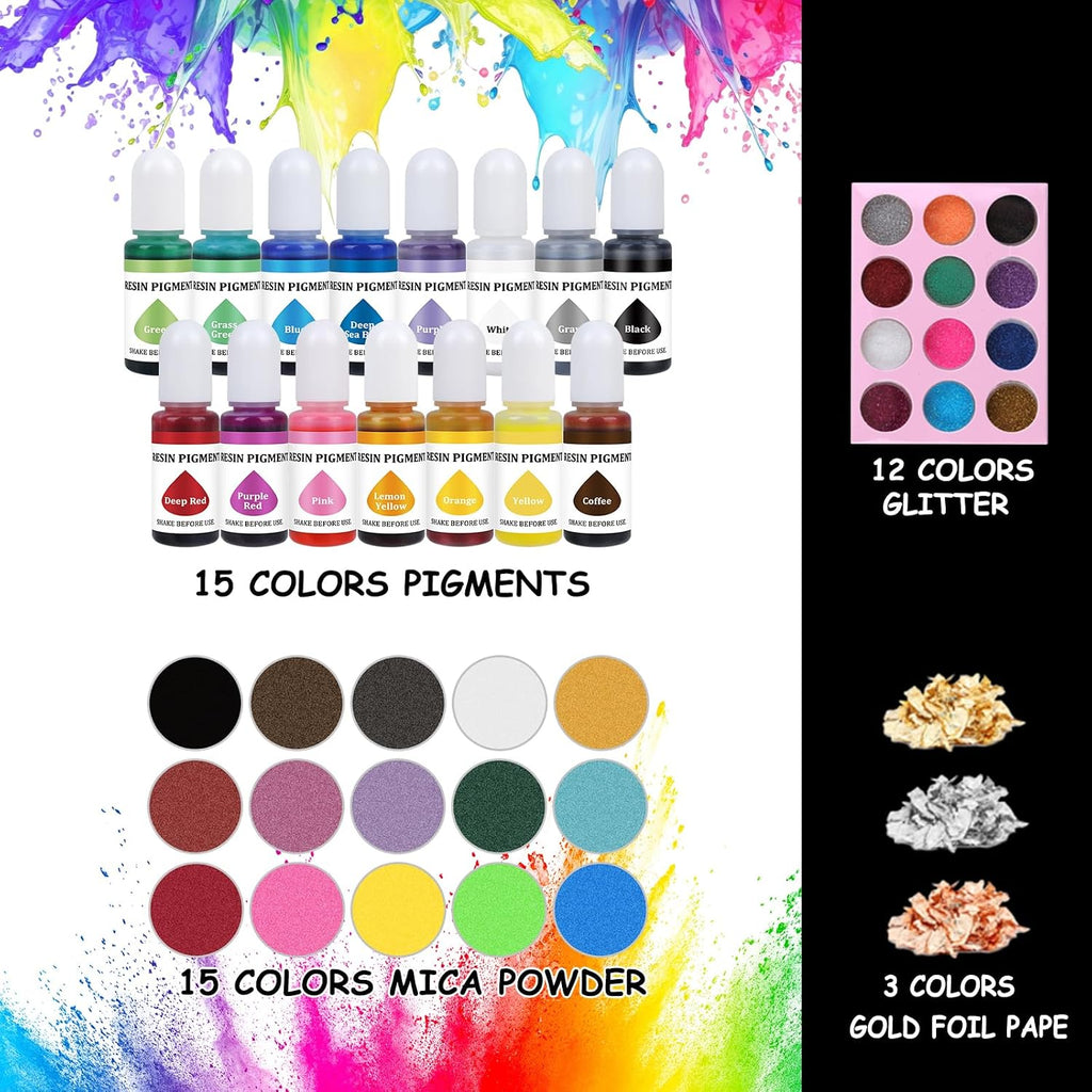 Epoxy Resin 82oz - Clear Epoxy Resin Kit with 15 Pigments and 15 Colors of Mica Powders - No Yellowing No Bubble
