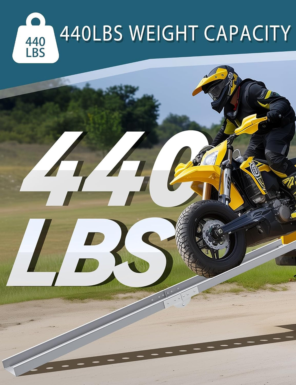 6FT Folding Motorcycle Loading Ramp, 440 lb Aluminum Ramp for Bikes | Non-Skid, Rustproof, Dirt Bike, E-Bike Truck