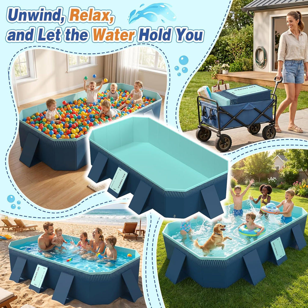 113" Foldable Pool for Adults & Kids, Large Capacity Non Inflatable Pool, Portable Hard-Side Foldable Swimming Pool